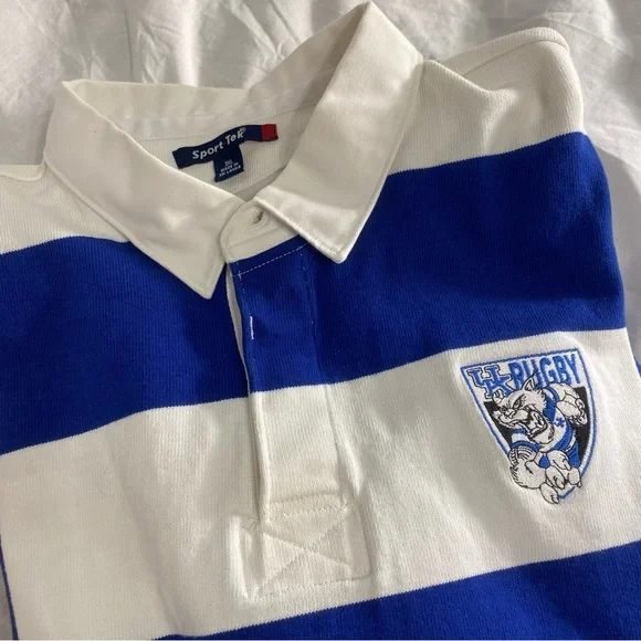 University of Kentucky Rugby Blue and White Striped Heavy LS Polo - Picture 4 of 5